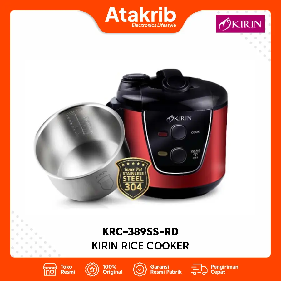 KIRIN RICE COOKER KRC-389SS-RD